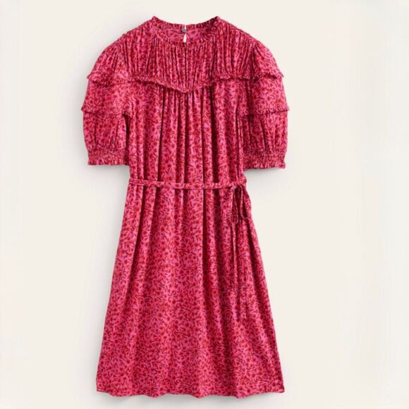 Boden Yoke Detail Jersey Mini Dress size 10L Gin Fizz Abstract Vine - Picture 1 of 11